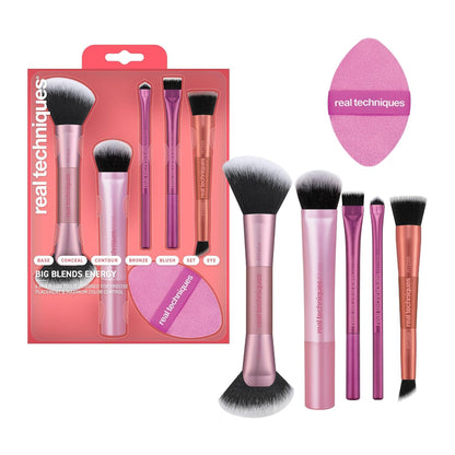 Real Techniques - 6 Piece Big Blends Energy Brush + Dual-Sided Puff Kit